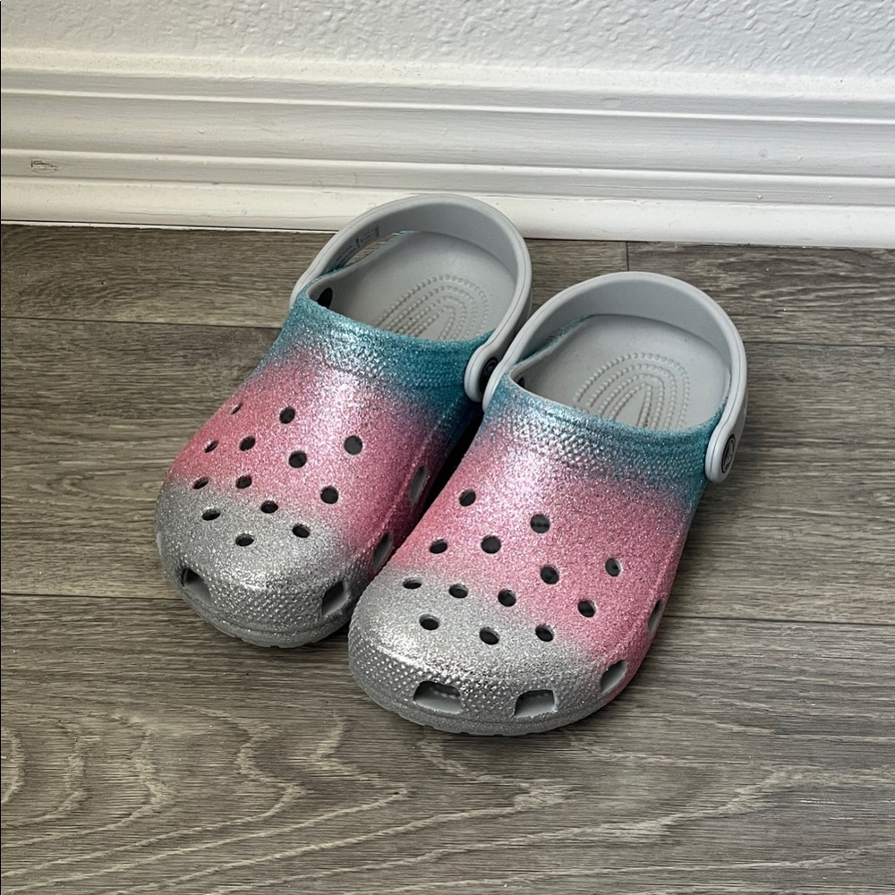 CROCS Girls Glitter Pink, Blue, Silver